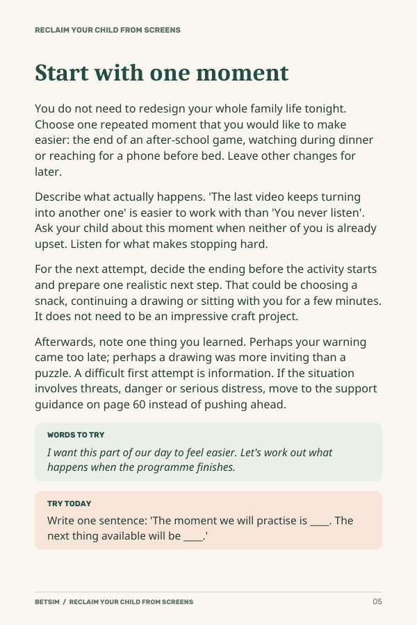 Sample ebook page: Start with one moment